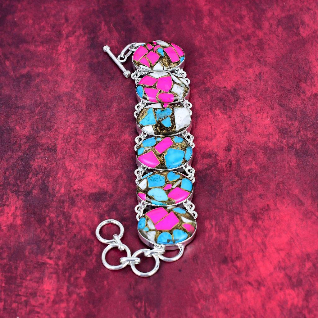 Cotton Candy Turquoise 925 Solid Sterling Silver Bracelet with Adjustable Chain, Handmade Gemstone Designer Jewelry Bracelet