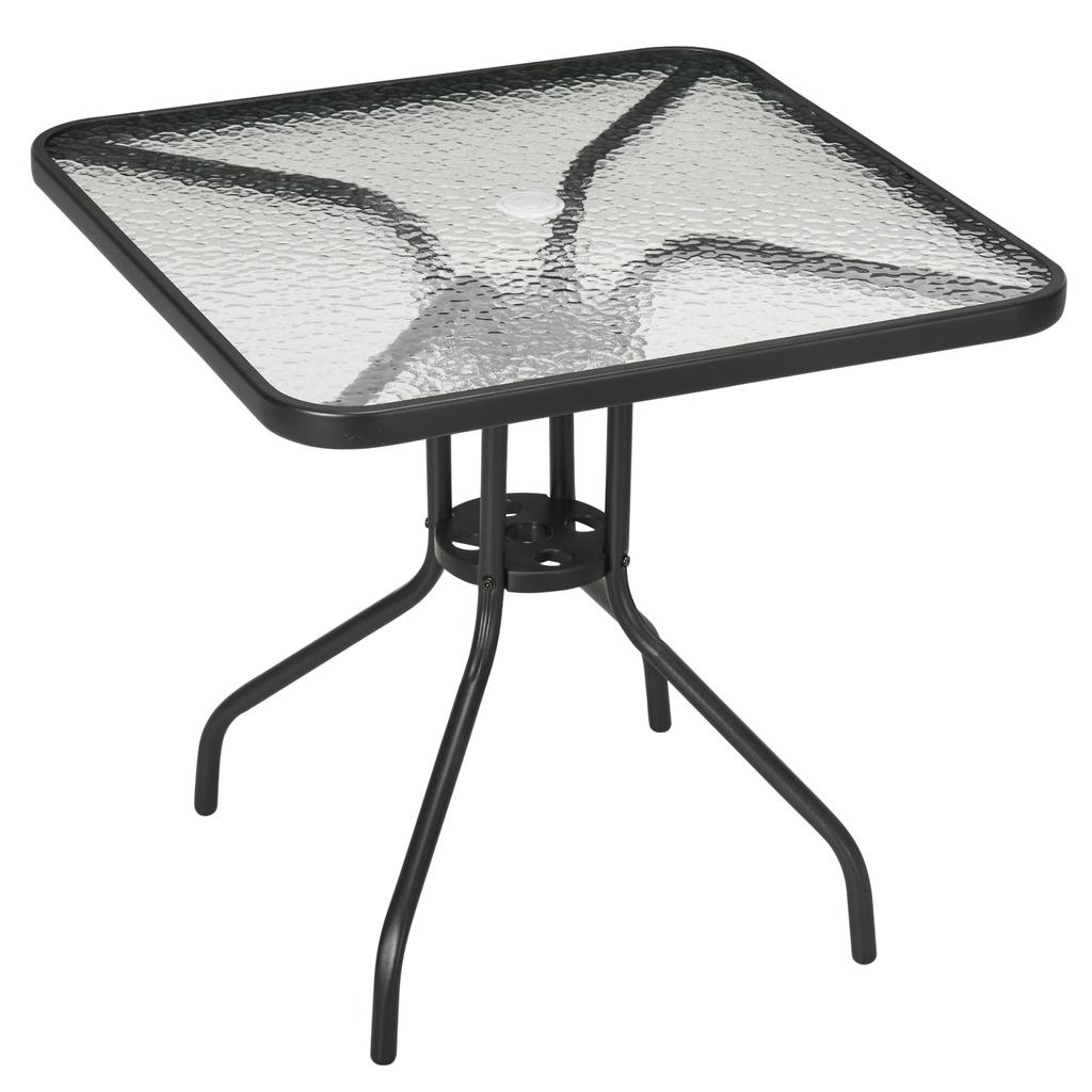 Square Garden Dining Table with Tempered Glass Top & Umbrella Hole, 76 X 76 Cm
