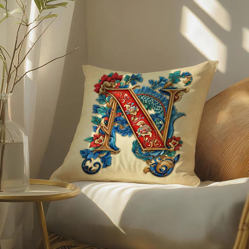 

Creative letter N Pillow Case Silky elegant Comfort Sofa Bed Invisible zipper 30cmx30cm