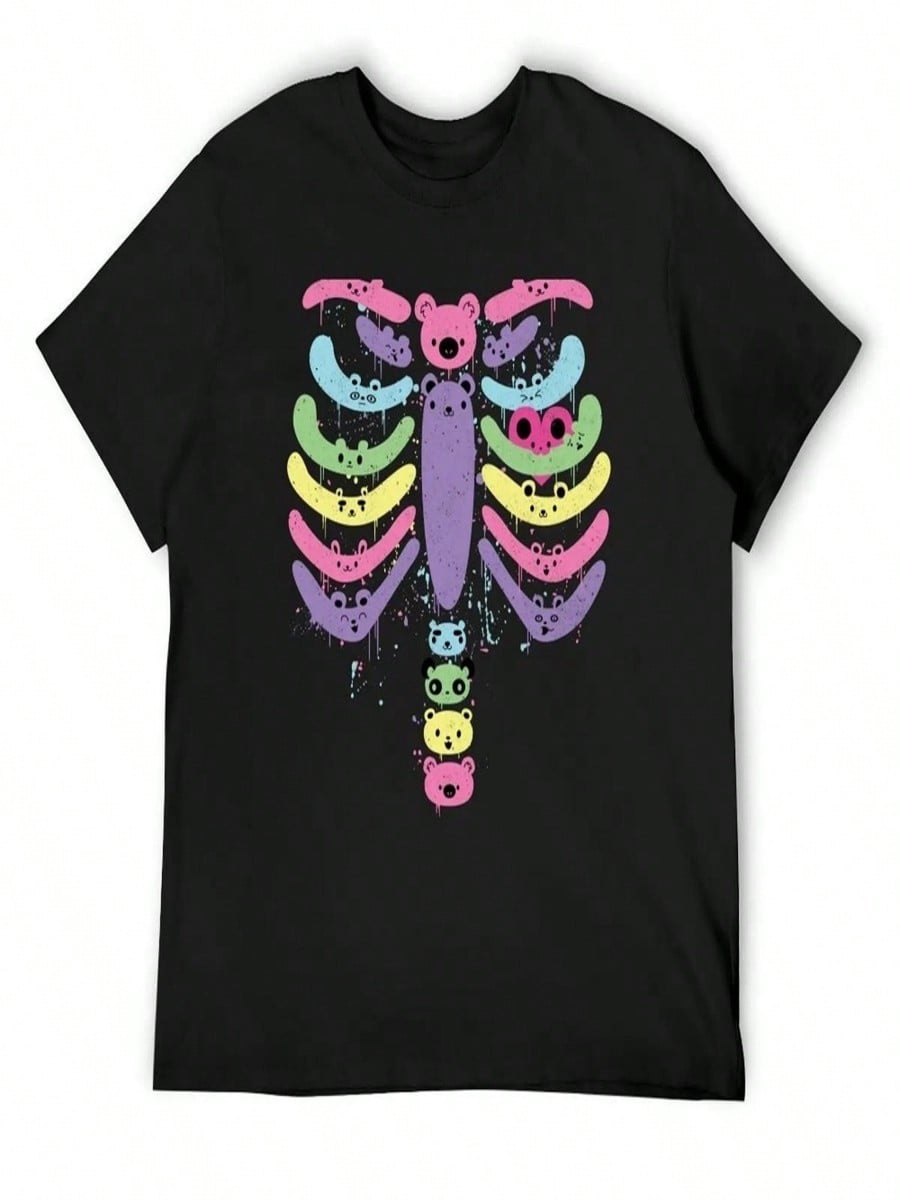 Bear Bones Kawaii Drip T-Shirt Kawaii Clothes Clothes Oversized Men s T Shirts S разноцветный