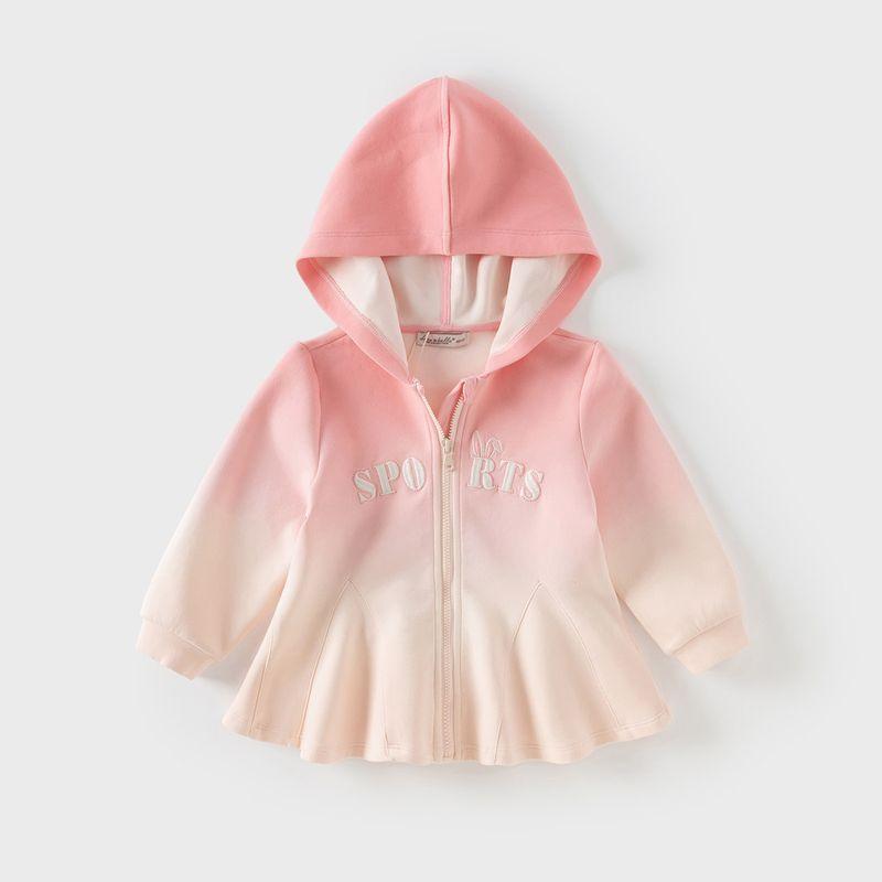 David Bella Kidsren s Jacket 2026 Spring New Style Girls  Ruffled Hem Sweet Pink Gradient Hoodie