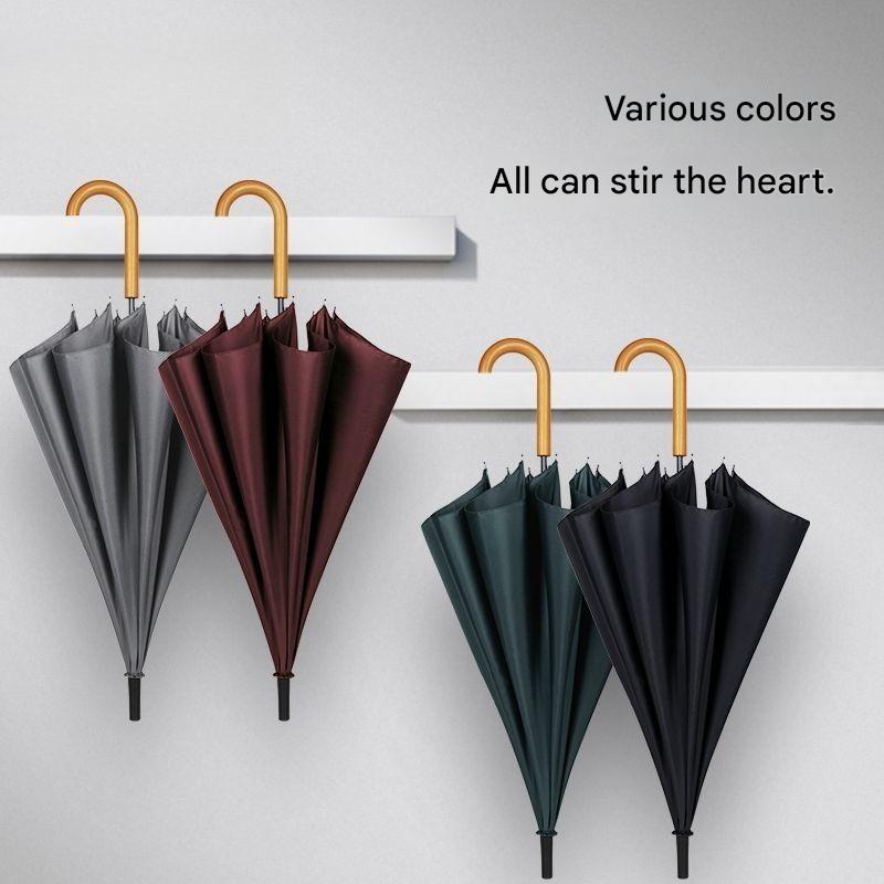 Semi-automatic Straight-handle Umbrella Reinforced Wind-resistant Solid Wood Curved Handle Long-handled Business Golf Umbrella