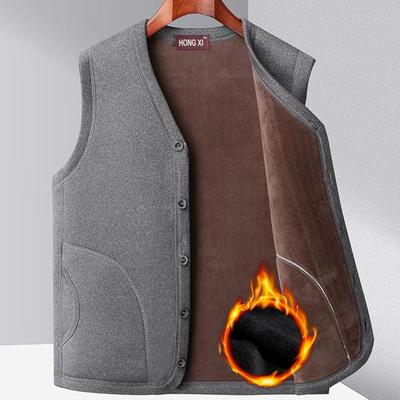 Herbst- und Winterweste Herren Einreihige Plüschweste mit V-Ausschnitt und Taschen Lässige, kältebeständige, ärmellose Weste