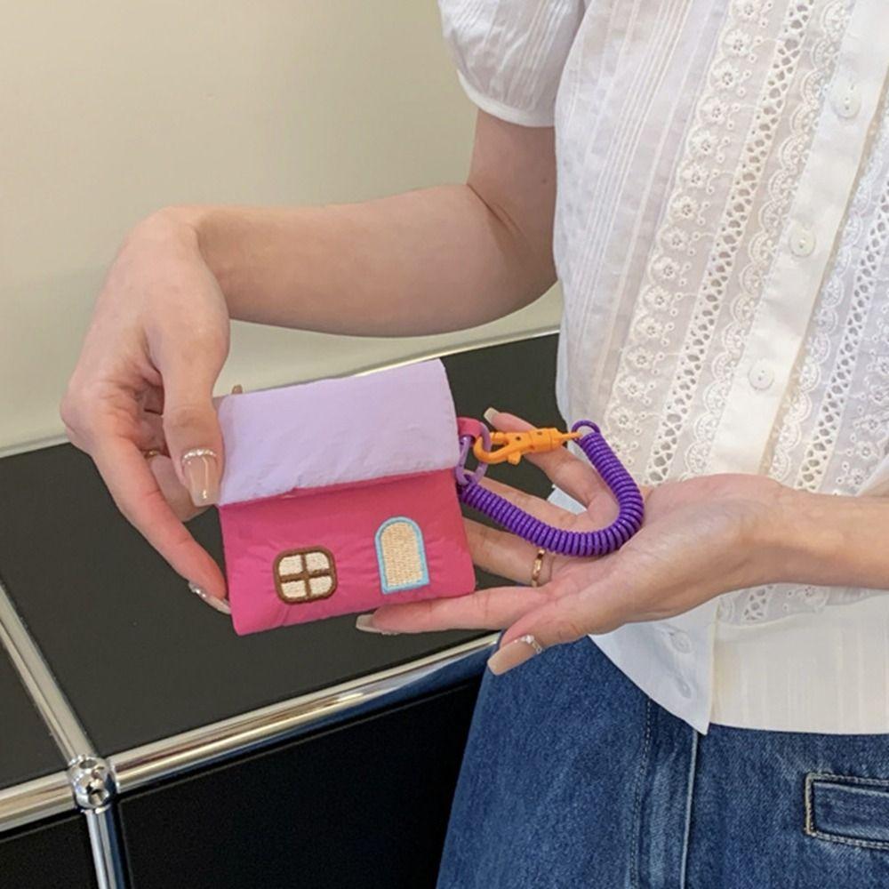 Storage Bag Cotton Filling Earphone Bag Cartoon House Coin Pouch Keychain  Small Item Storage