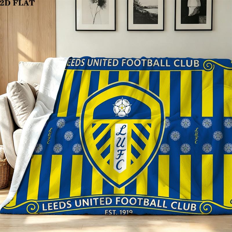 Leeds United Logo Print Flannel Blanket High Quality Warm Comfortable Cover for All Seasons Perfect for Gifts Home Decor