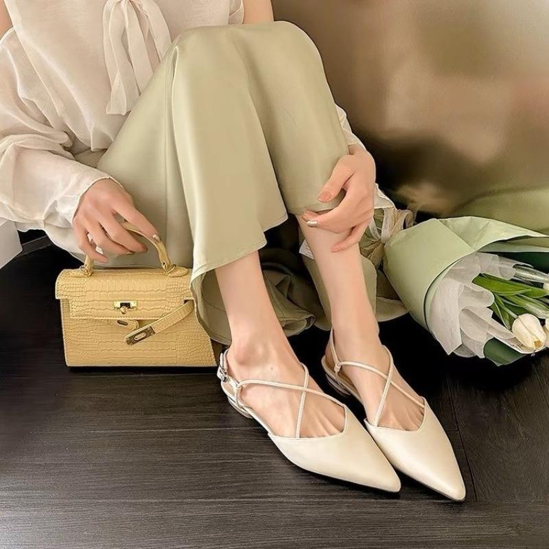 

2025 Sexy Slingbacks Women Sandals Shoes Pointed Toe Pumps Flats Shoes Party Genuine Leather Dress Shoes Office 35-40 40