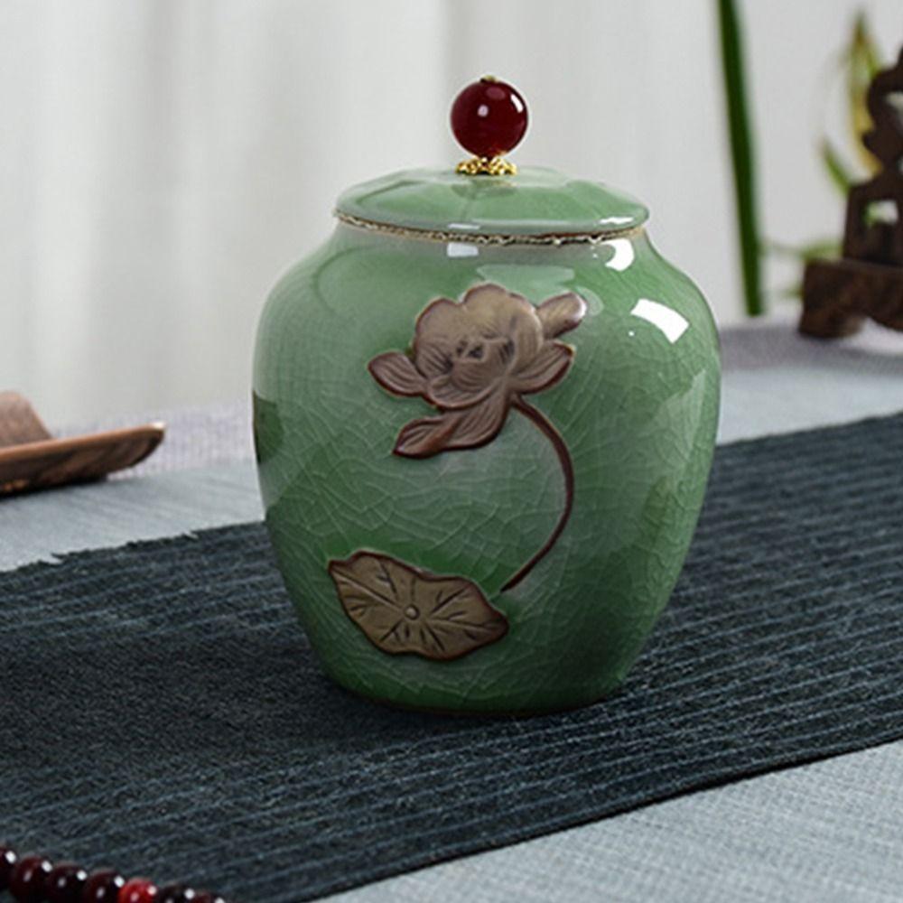 Ceramic Tea Jar Chinese Food Storage Container Easy To Clean Sealed Pot Kitchen Canisters
