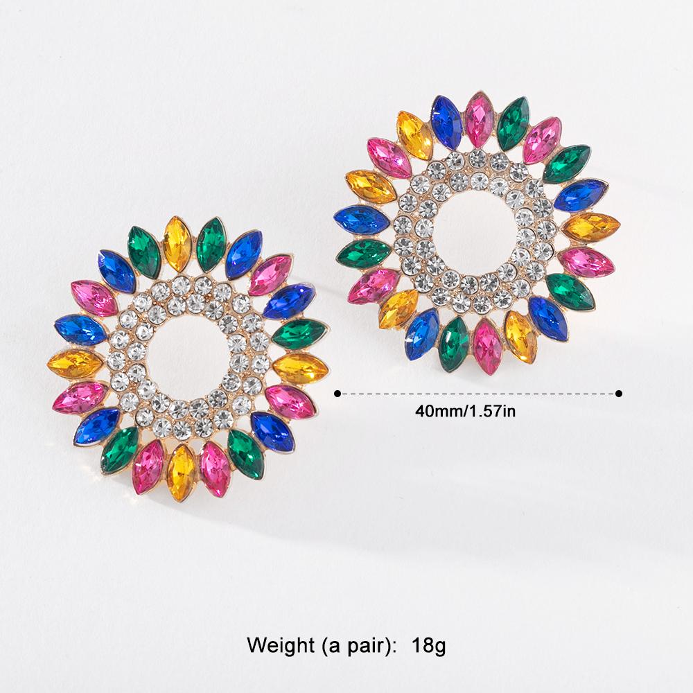 Pinkdudu 2023 kreative 5 Farbe Sonnenblumen Stud Ohrringe Romantische Luxus Mehrfarbige Strass Runde Ohrring für Frauen PD1292