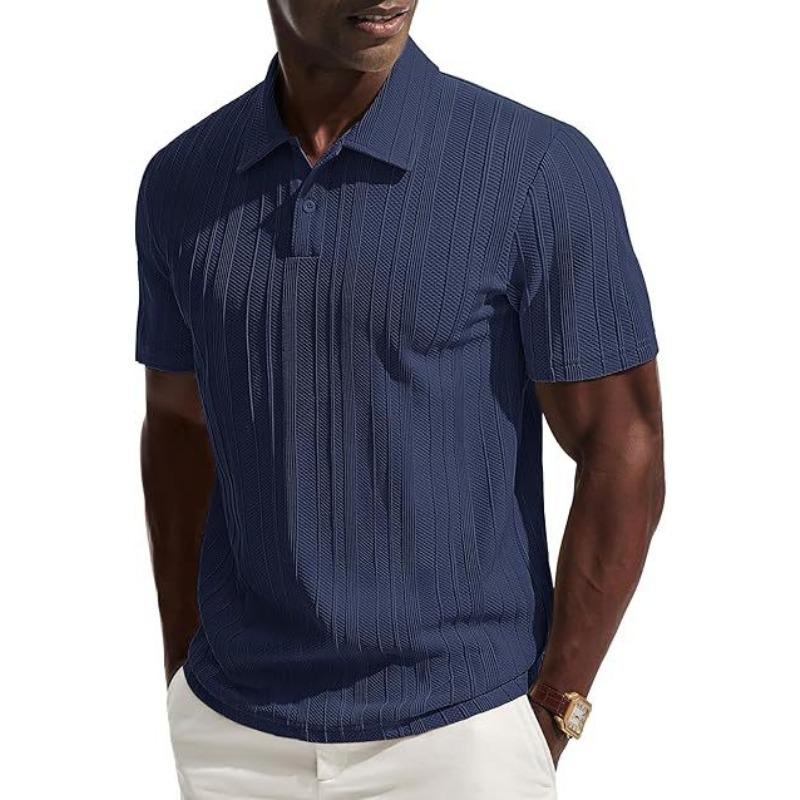 Mens Casual Solid Color Knit Short Sleeve Polo Shirt