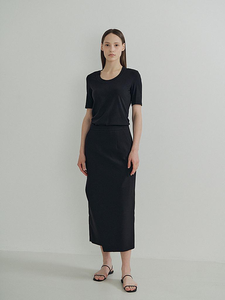 Peulloumeon Unbalance Slit Skirt_Black