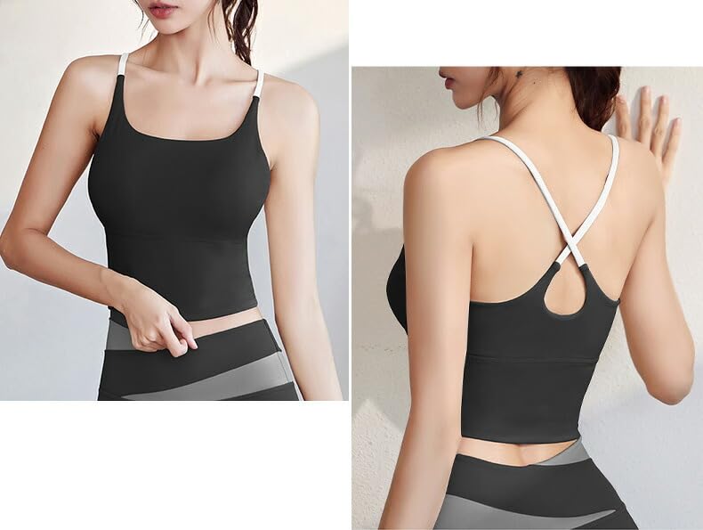 DAYCLOSET Yoga Wear Bra and Leggings with Yoga179 X Women's Set, Cups, Lightweight, Quick-Drying, High-Waisted, (Black Gray, L)