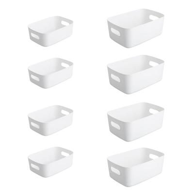 JUSTVEL Storage Basket Box Small Item Holder Case Kitchen Plastic 8 Pieces Polypropylene Handle (White)