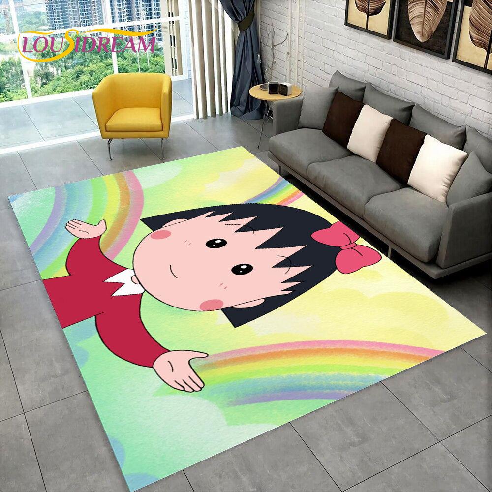 Chi-bi Maruko Sakura Momoko Teppich, groß, Teppich für Wohnzimmer, Schlafzimmer, Sofa, Fußmatte, Dekoration, rutschfeste Bodenmatte für Kinder, 3D