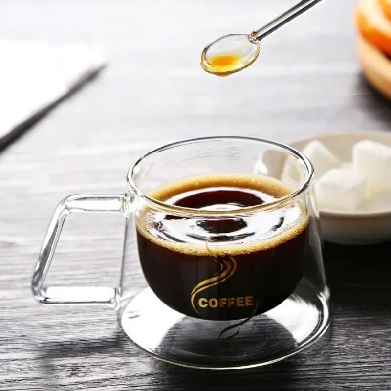 200ml Žáruvzdorný dvoustěnný skleněný šálek na espresso s uchem - Průhledný hrnek na kávu pro cappuccino, latte, čaj a víceúčelový
