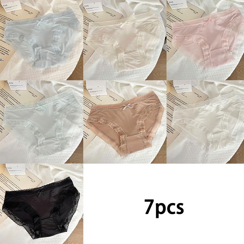 

7pcs Summer Thin and Seamless Mid-waist Underwear for Women with Sexy Lace Edges Triangular Shorts Perfect for Young Girls Comfortable and Stylish XL