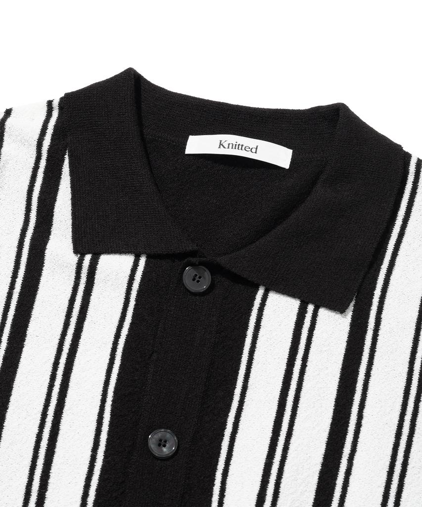 Knitted Summer Striped Short Sleeve Knit Shirt Black