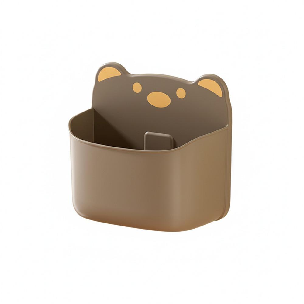 Self Adhesive Wall Mounted Storage Box Cartoon Bear Pen Holder Cute Storage Shelf  Kitchen Bathroom