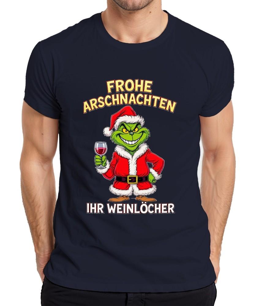 Frohe Arschnachten Weihnachtsgrinch Weinhumor Geschenk Weinparty Herren Tshirt