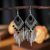 Fashion Vintage Bohemian Leaf Tassel Drop Dangle Earrings For Women Enamel Rhombus Geometric Beads Handmade Boho Earring Zircon
