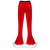 Women's Velvet Christmas Cosplay Faux Fur Adorned Elastic Waist Flare Leg Long Pants Trousers