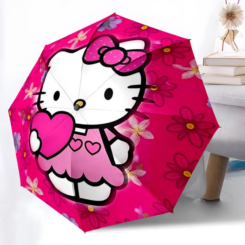 1PC Hello Kitty Automatic Open/Close Umbrella, 8-Rib Sturdy Frame, Lightweight Portable Umbrella, Commute, Business - Ideal Gift for Friend, Vibrant P