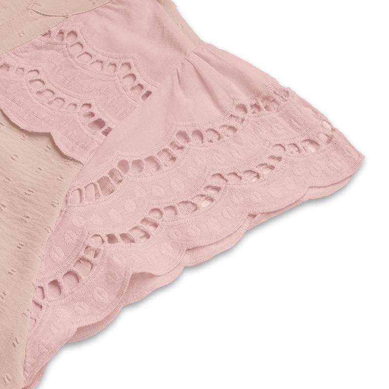 European Retro Sweet Hollow Lace Ruffle Sleeve Stand Collar Solid Color Women's Summer Shirt