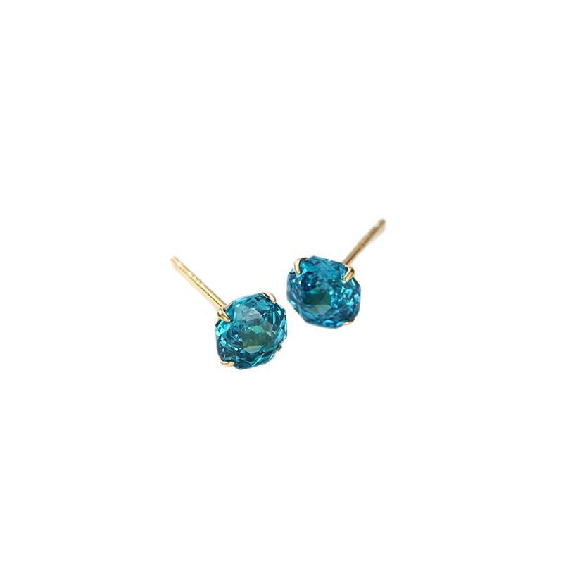 Paraiba Natural Aquamarine Ice Flower Cut Earrings, Women's S925 Sterling Silver Studs with Colored Gem Crystals