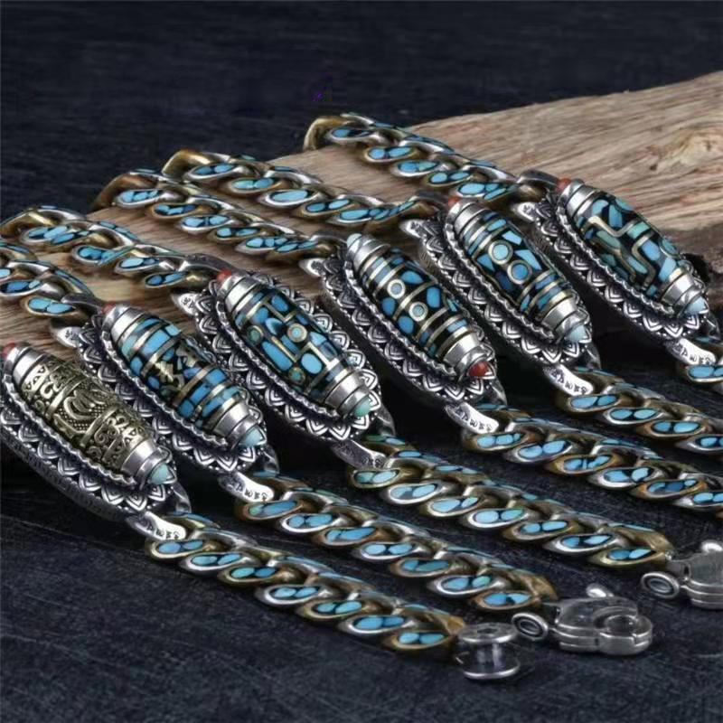 Misty Rain Retro Nine-Eyed Dzi Bead Bracelet - High-End Men's Good Luck Gift