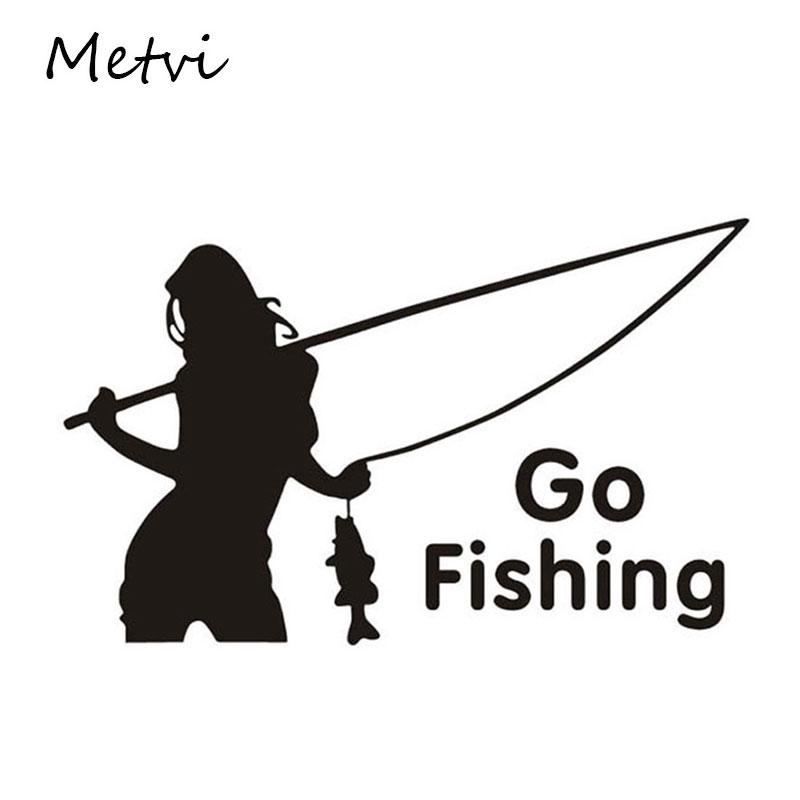 Metvi Sticker Pretty Girl GO FISHING Car Sticker Waterproof Vinyl Stickers Hobbies Auto Products
