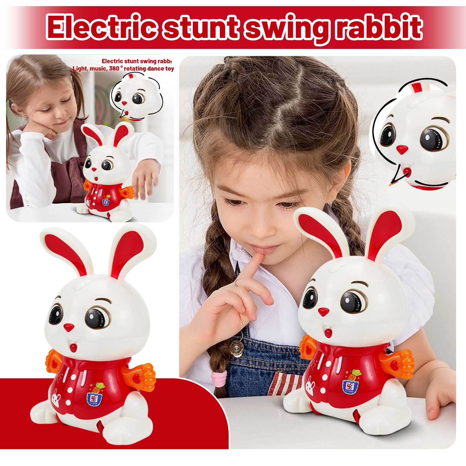 

Electric Stunt Swinging Bunny With Lights And Music, 360° Rotating Dancing Toy One Size