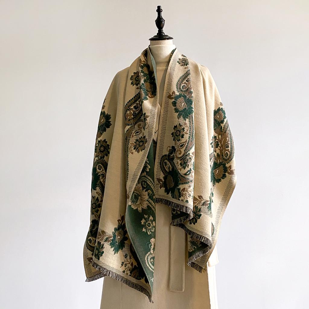Thickened Luxury Imitation Cashmere Scarf for Women – Ultra Soft Winter Jacquard Wrap Shawl with Elegant Flower Patterns