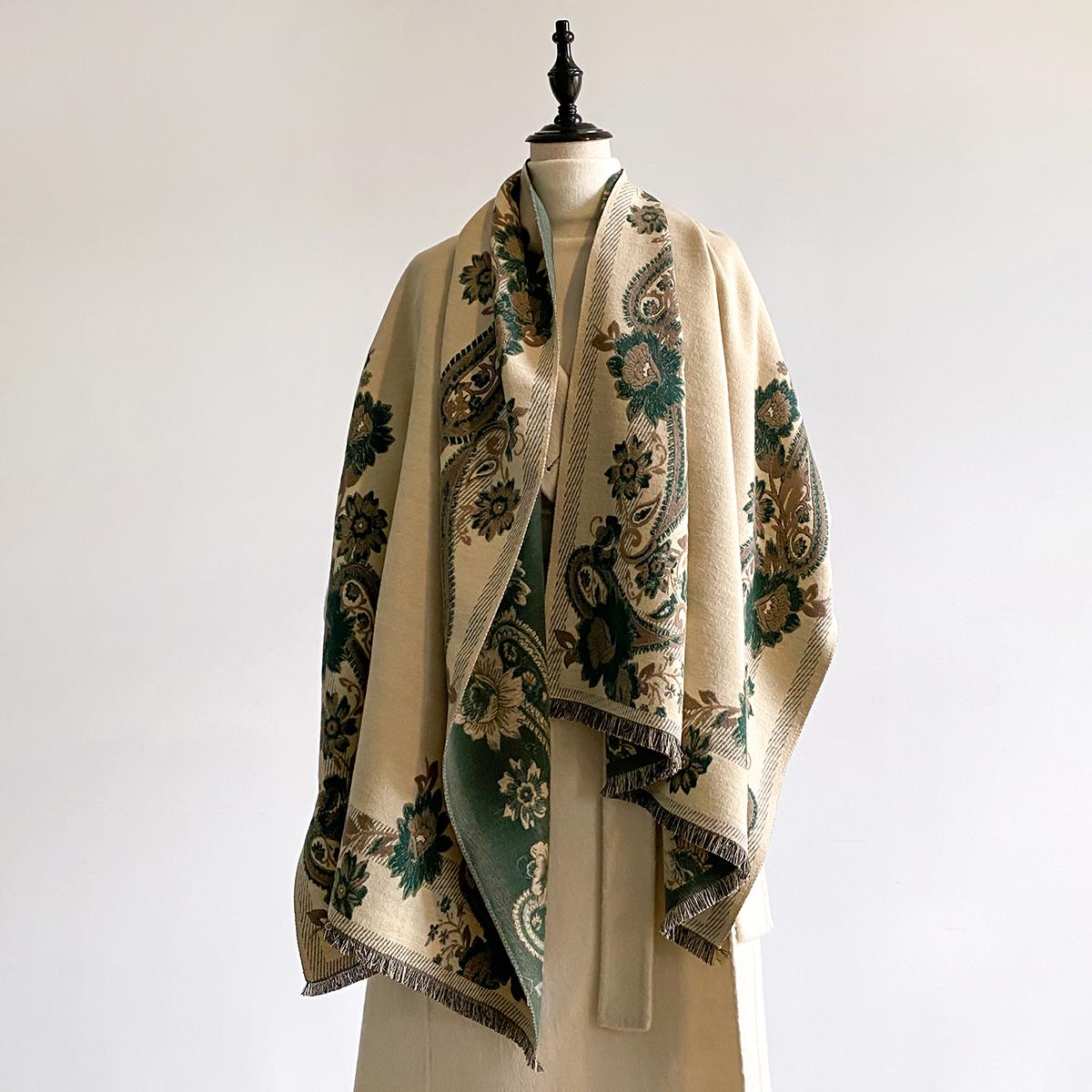 

Thickened Luxury Imitation Cashmere Scarf For Women – Ultra Soft Winter Jacquard Wrap Shawl With Elegant Flower Patterns