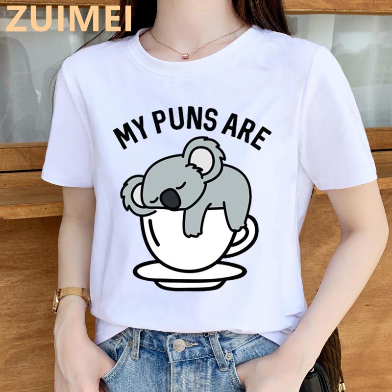 Funny Koala My Puns Are Nope Print Harajuku Top Women T-shirt Casual Ladies Basic O-collar Short Sleeved T-shirt Girl,Drop Ship