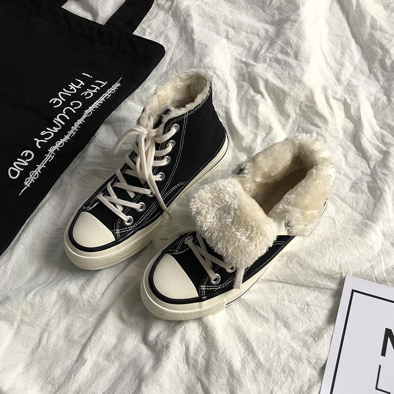 Retro cotton shoes female winter student velvet black high-top cotton shoes 88