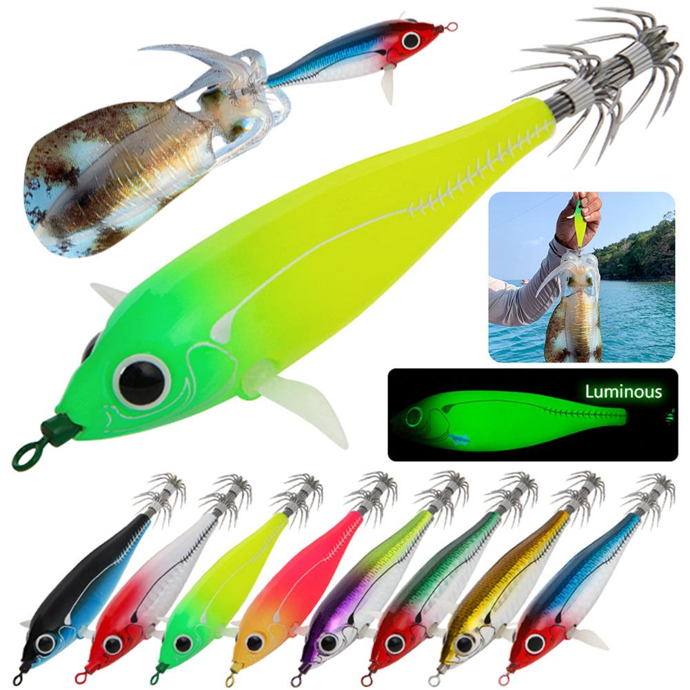 83mm Luminous Squid Lure Night Fishing Lamp Hook Double Hook Cuttlefish Attracting Lure Fish Shaped for Saltwater Freshwater