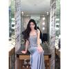 Liuguang Satin Dress Summer One-word Shoulder Temperament Heavy Industry Light Luxury Fishtail Skirt Women's New Party Foreign Style Trendy