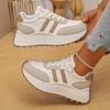 Women's Low-Top Sneakers - White & Beige Lace-Up Shoes, Synthetic Cover Upper, Cushioned Rubber Sole for Everyday & Formal Outfits - Fall Shoes
