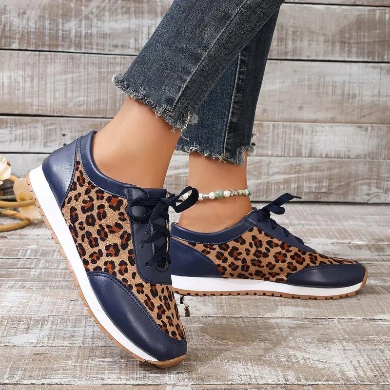 Fashion 2025 Hot Sale Ladies Shoes Lace-up Women's Vulcanize Shoes Fashion Leopard Print Plus Size Comfortable Outdoor Casual Shoes