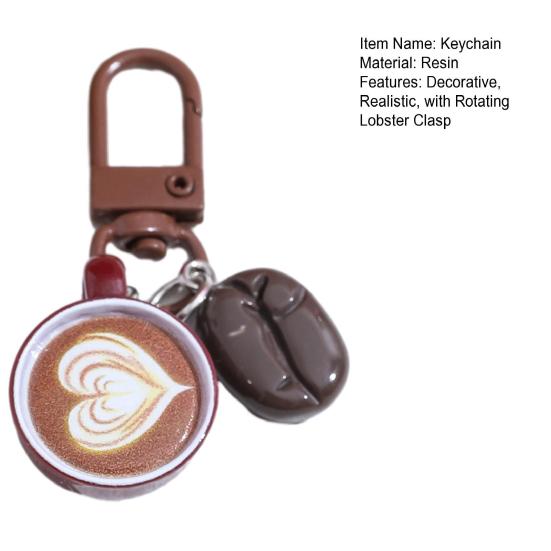 Coffee Cup Keychain Creative Keychain Pendant Mini Latte Art Coffee Cup Key Chain with Simulated Coffee Bean for Bags Keys