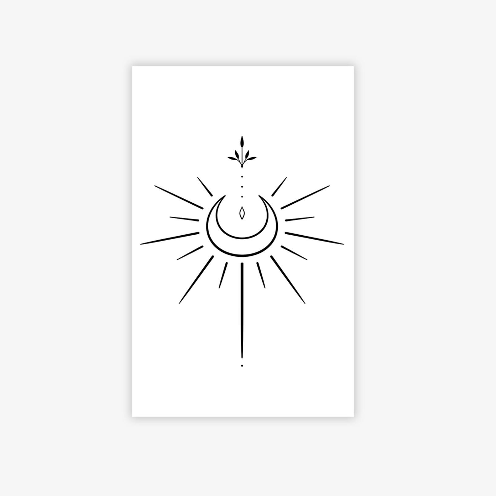 

Premium Personality Simple Spice Girl Sun And Moon Geometric Lines Totem Back Tattoo Sticker 12*19