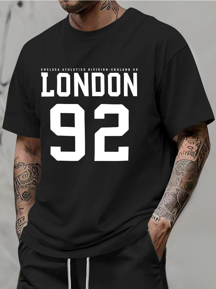 Unisex Summer Light Blue Crew Neck Tee LONDON 92 Print Casual Short Sleeve Daily Basic Athletic Chelsea UK Fashion T Shirt