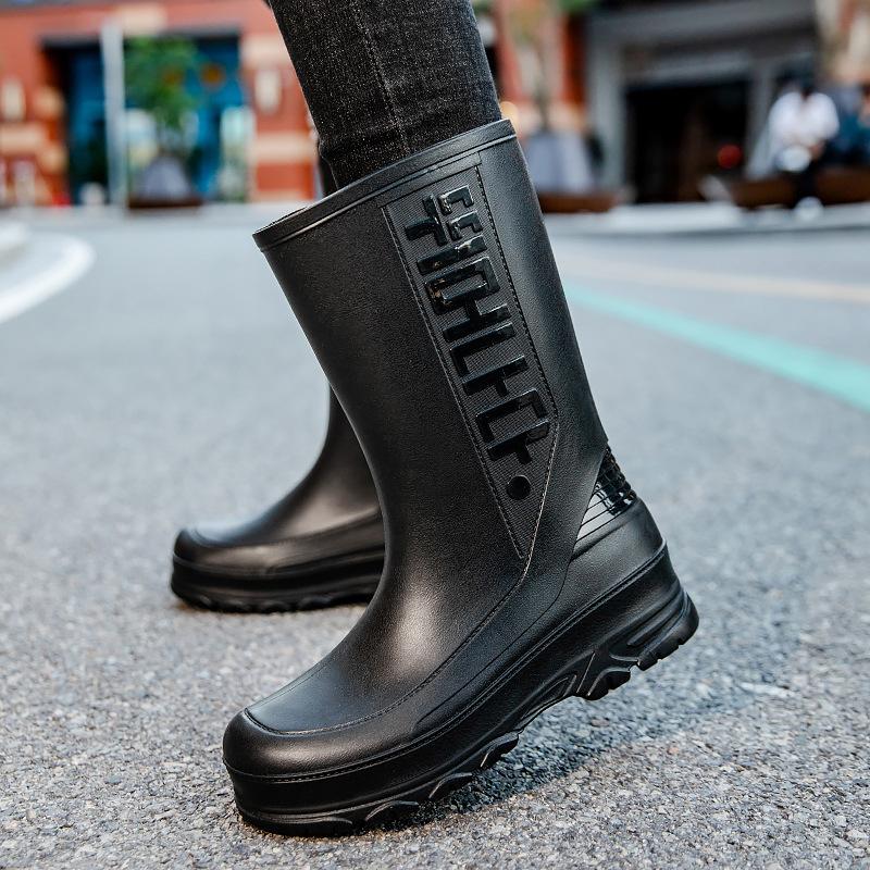 

Men s Rain Shoes Waterproof Boots Comfortable Mid Calf Boots Rainproof Work Water Shoes Non-Slip Drawstring Rubber Boots 45 чёрный