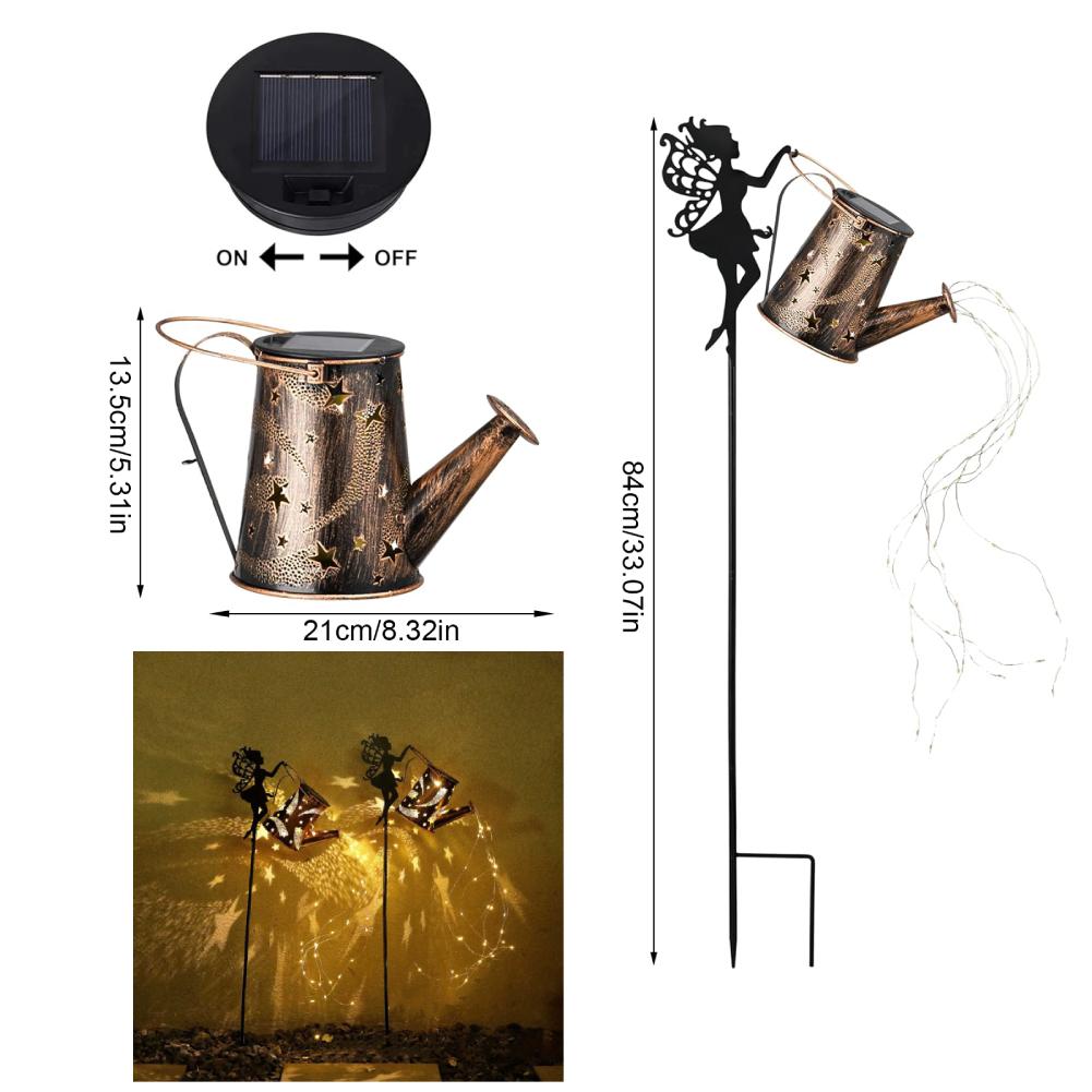 

LED Solar Garden Watering Light Warm Lights Vintage Metal Fairy Sprinkler Lights Hanging Kettle Lantern Decorative Lawn Lamp зірка