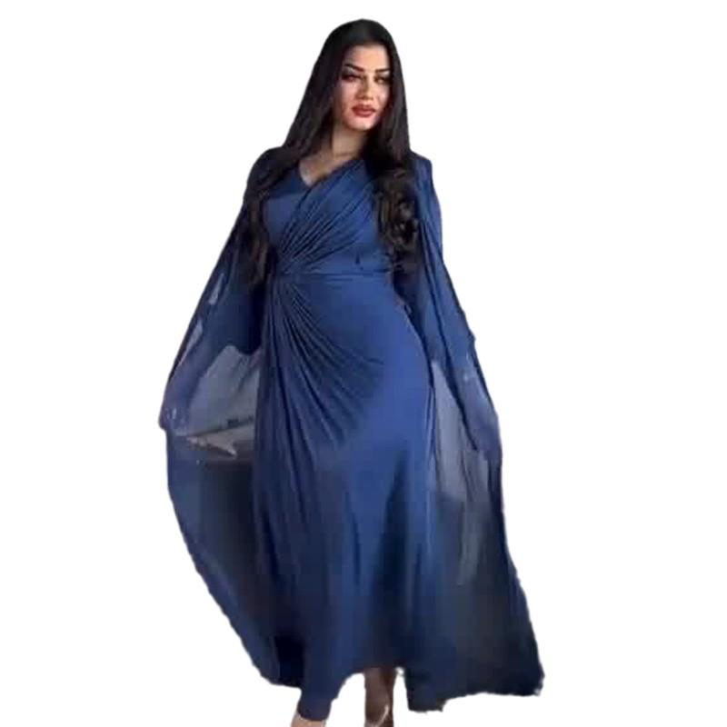 2024 Autumn European and American Pleated Waist Long Dress and Outerwear Two-Piece Set