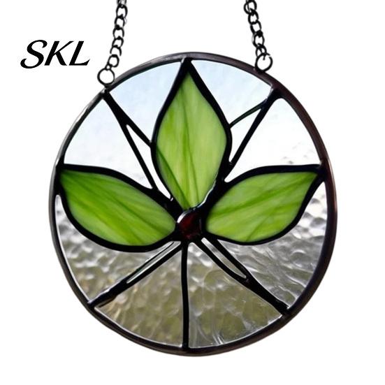 Stained Glass Leaf Art Acrylic Hanging Pendant, Waterproof Sunproof Window Hanging, Decorative Pendant Ornament with Colorful Light Effects for Garden