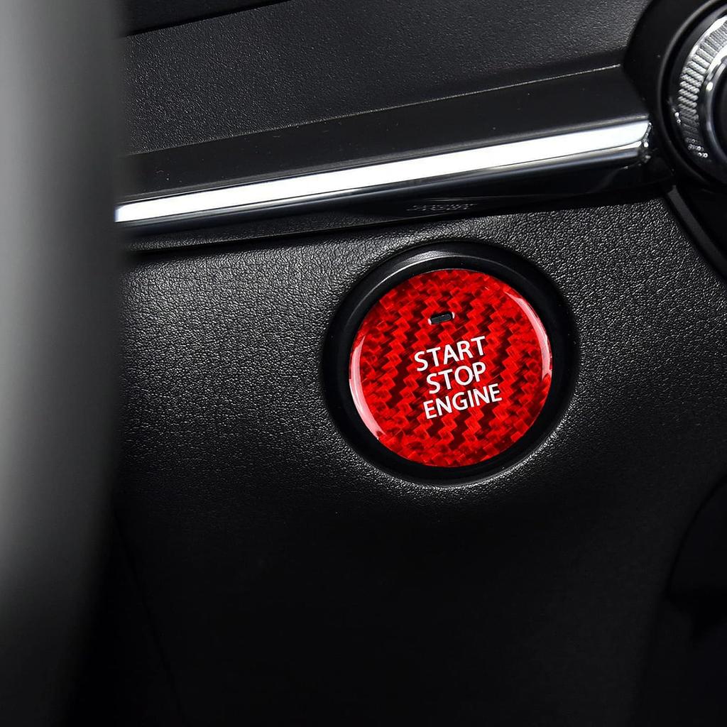 AIRSPEED Carbon Fiber Car Engine Start Stop Button Cover Center Console Push-Button Sticker Decal Interior Trim for Mazda 3 Axela 2020-2022, CX-30
