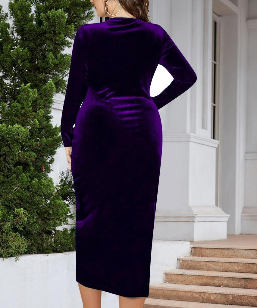 Elegante Vestito da Donna Taglie Forti con Maniche Lunghe che Segue le Curve - Moda Europea e Americana 2025.
