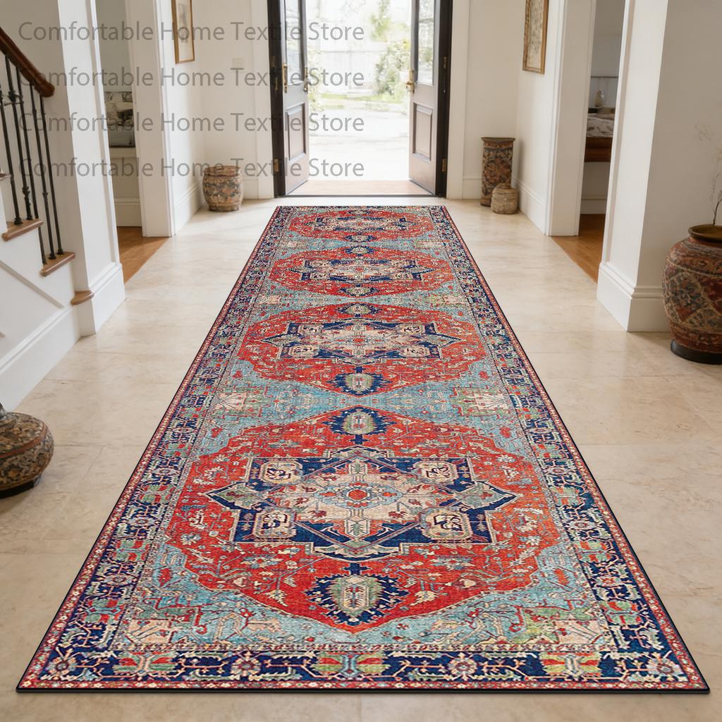 Classic Persian Style Antiskid Long Corridor Carpet Decoration Doorway Washable Soft Rug Foldable Lint-free Runner Floor Mats