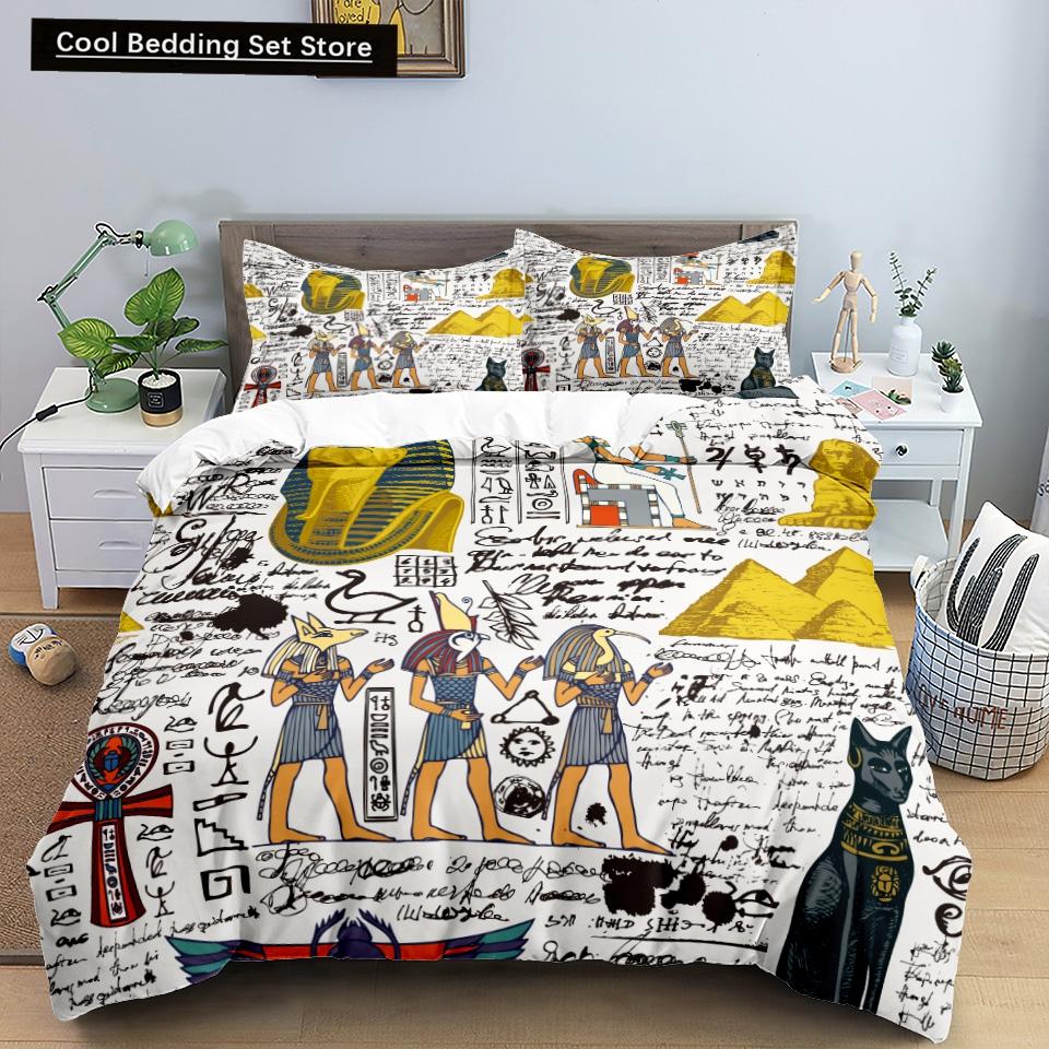 Ancient Egypt Pharaoh King Queen Duvet Cover African Egyptian Style Bedding Set for Teens Adults Black Tribe Ethnic Quilt Cover