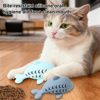 Fish-Shaped Cat Treat Dispenser Toy Cat Puzzle Slow Feeder Interactive Silicone Chew Toy for Indoor Cats